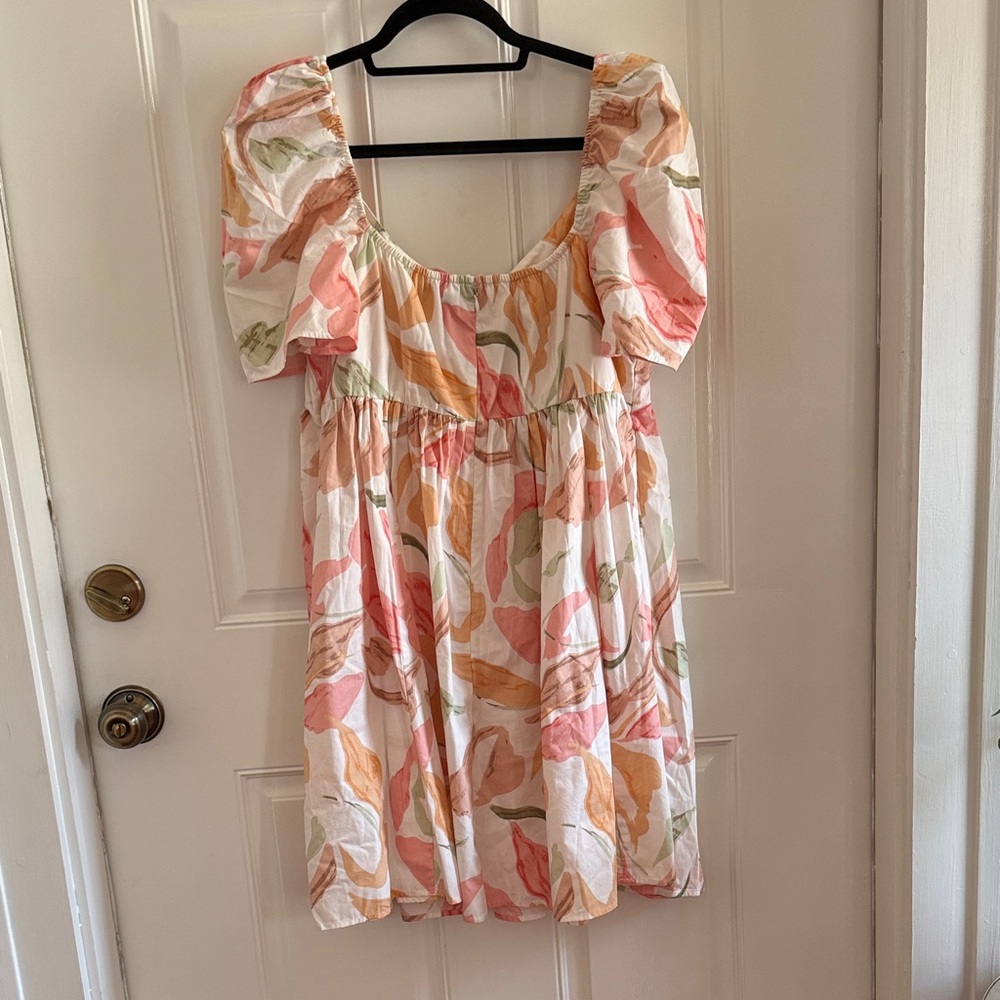 Abercrombie & Fitch Floral Puff-Sleeve Mini Dress in White, Pink, Orange, Green - Picture 7 of 7